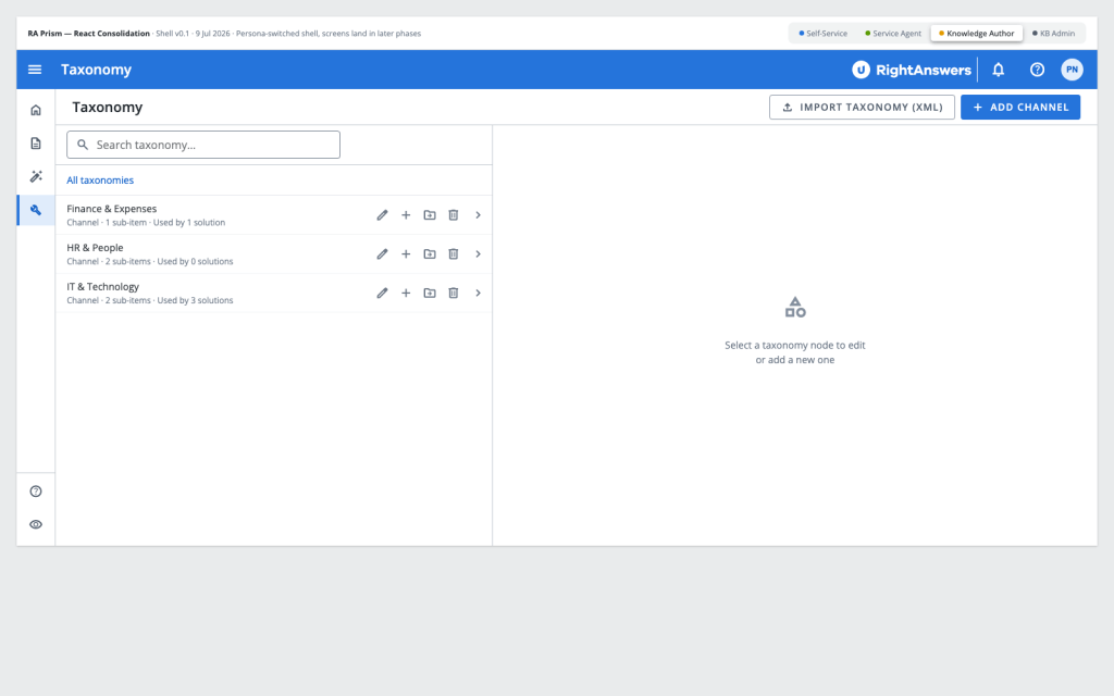 Prism taxonomy browser rebuilt as a flat drilldown