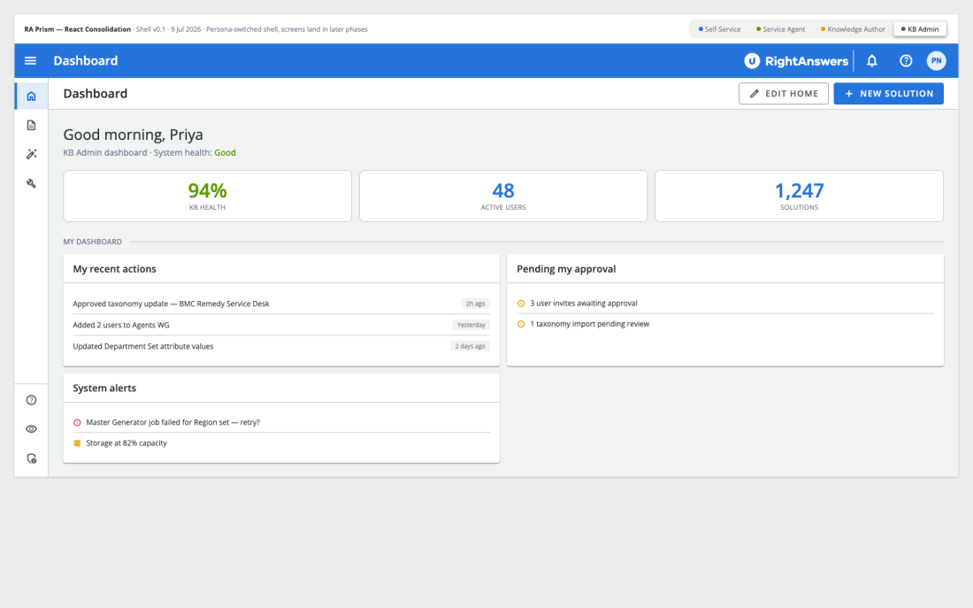 Prism admin home dashboard