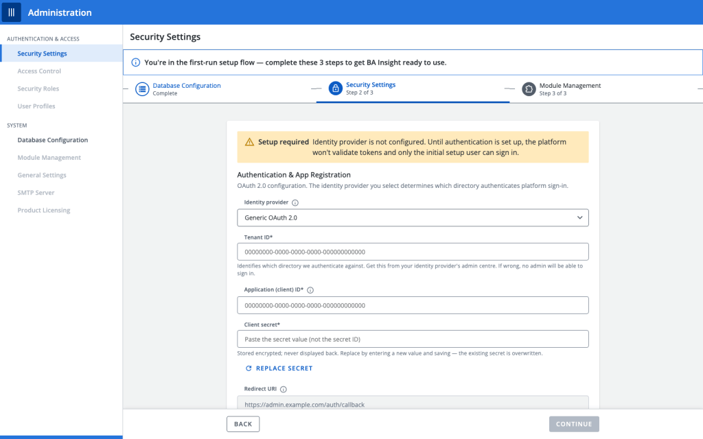 Setup journey step 2: security