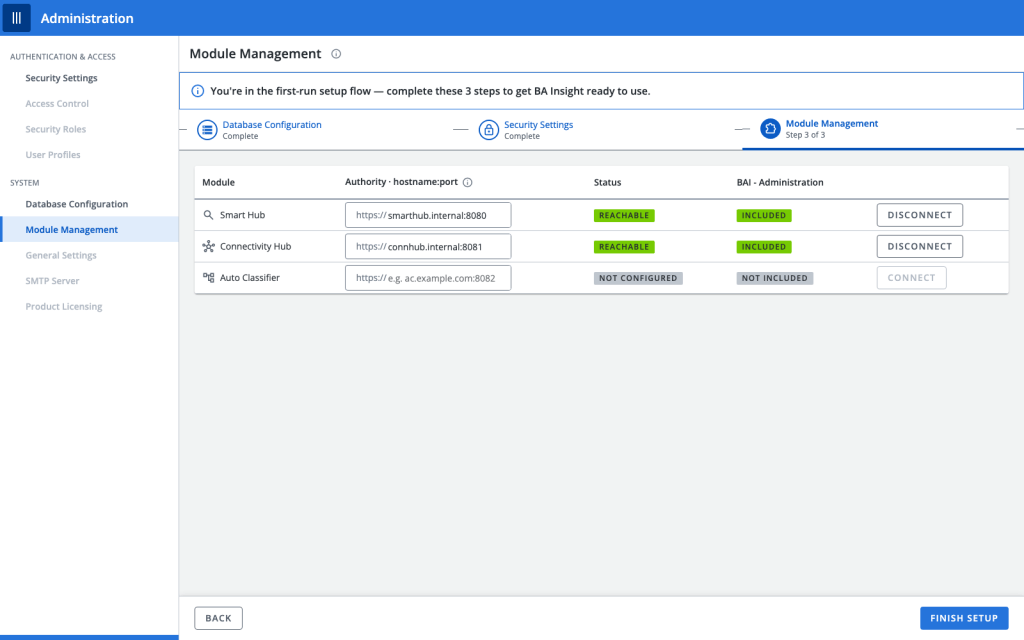 Setup journey step 3: module management